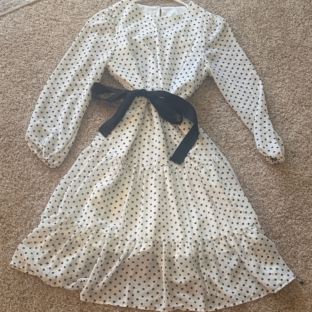White Polka Dot Dress with Black Belt